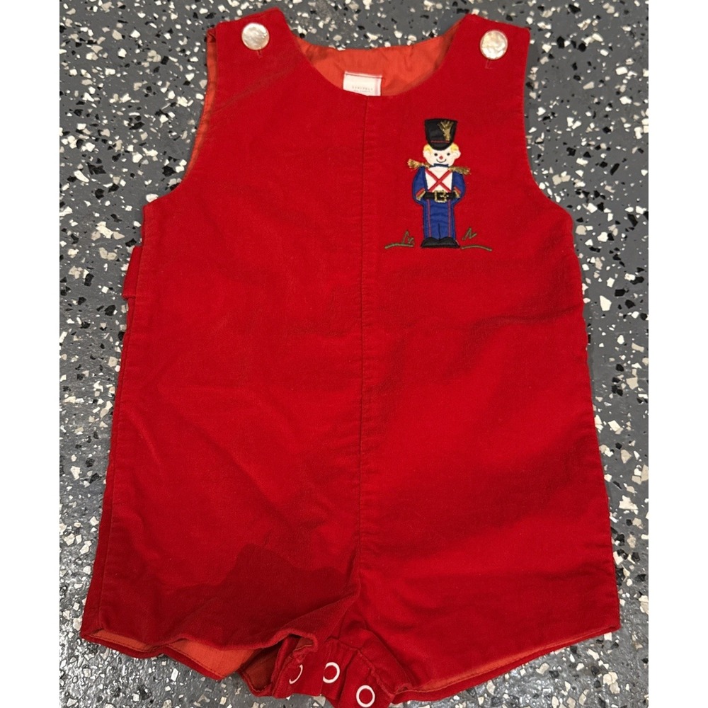 Vintage Baby Boy Romper Jumper Toy Soldier Christmas Red Velvet 24 Month